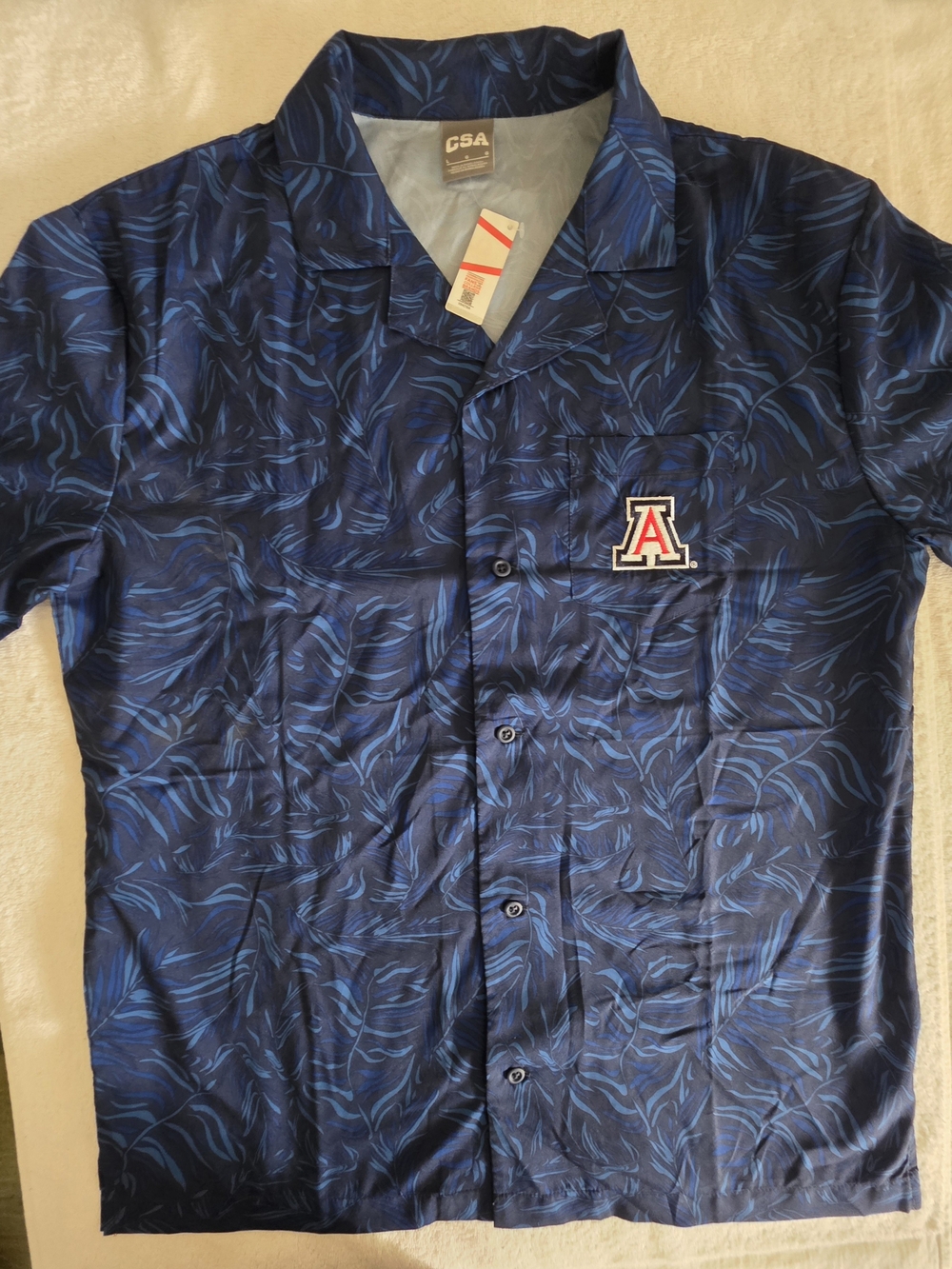 NWT CSA Arizona Wildcats Men's Large Blue Tropical Palm Camp Button Down Shirt